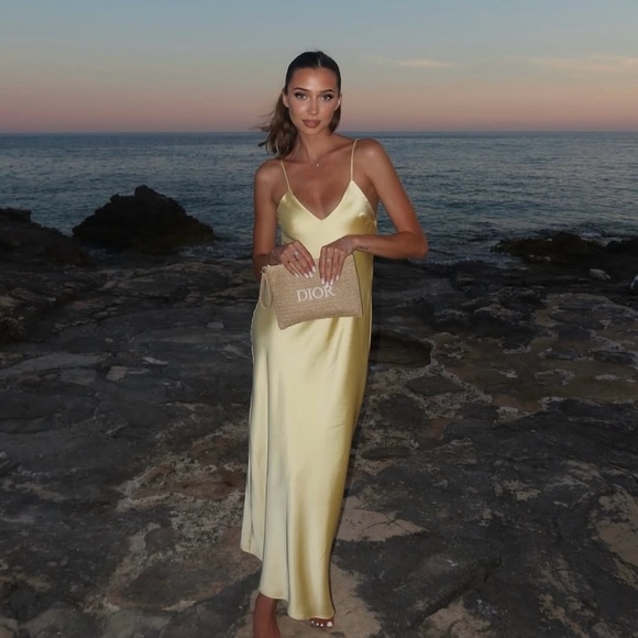 Zara Dresses & Skirts - Zara maxi dress flowy butter yellow satin effect wedding evening party
